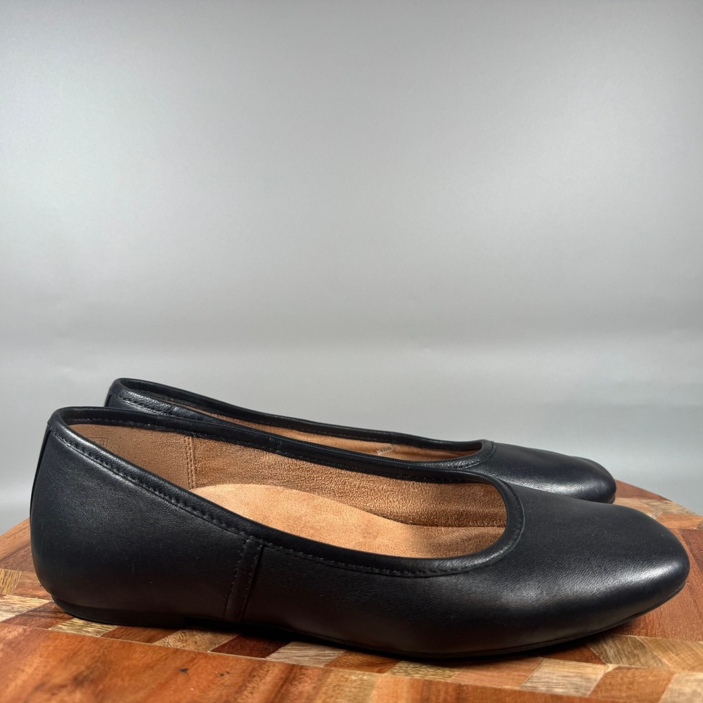 Vionic Orinda Black Leather Square Toe Ballet Flats Womens 6.5 Narrow Orthotic